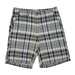 LL‎ Bean Shorts Mens Size 32 Blue Green Plaid Casual Flat Front 11” Inseam